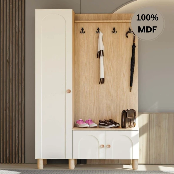 Comiet Papatya Mdf Raflı Askılıklı Ayaklı tasarım Portmanto Ayakkabılık ürün görseli 1
