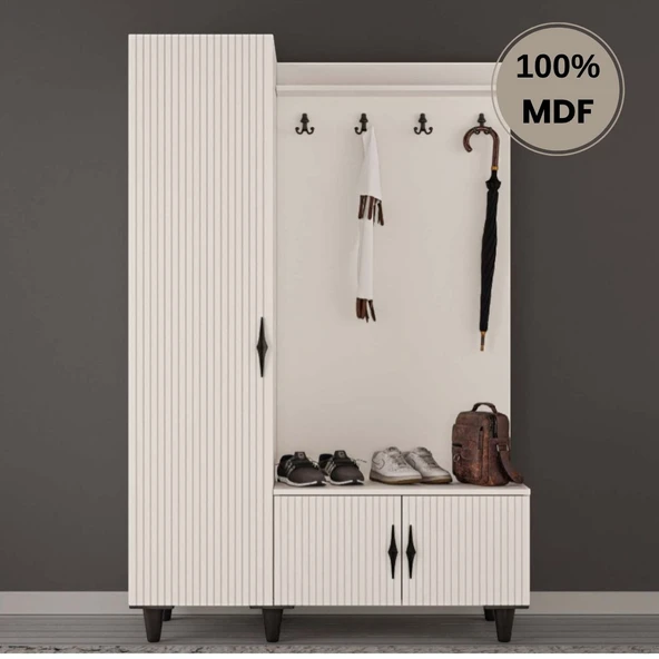 Comiet Lale Mdf Raflı Askılıklı Ayaklı tasarım Portmanto Ayakkabılık ürün görseli 1