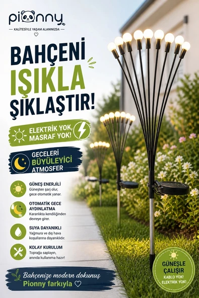 Pionny Bahçe Lambası Güneş Enerjili Solar Şarjlı 6 Toplu ürün görseli 1