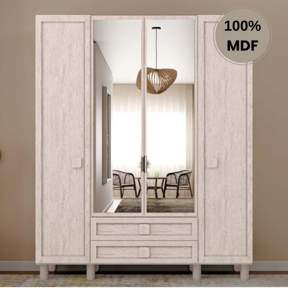 Comiet Nilüfer 4 Kapak Mdf Ayaklı Tasarım Gardırop ürün görseli 1