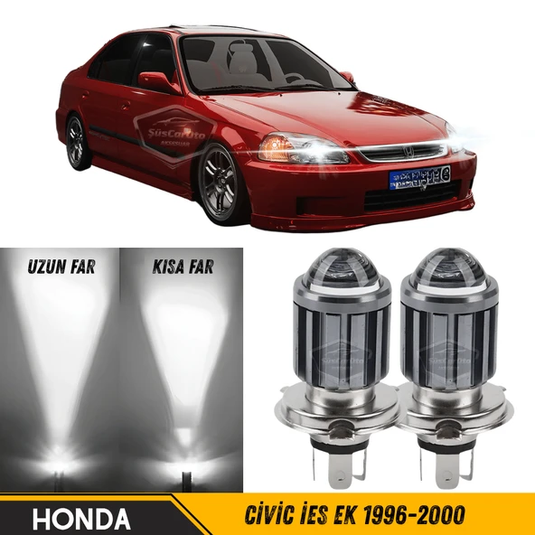 Honda Civic İES EK 1996-2000 Uyumlu Mercekli Far Ampulü Led Xenon Beyaz Renk Far Şimşek Etkili CSP Led Lamba Uzun Kısa 2 Adet Takım ürün görseli 1