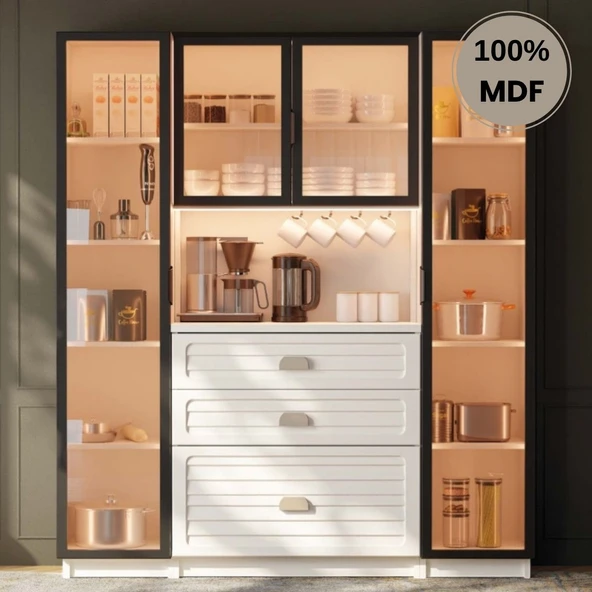 Comiet Lavanta Mdf Kahve Köşesi Dolabı 4 kapak Çekmeceli Işıklı ürün görseli 1