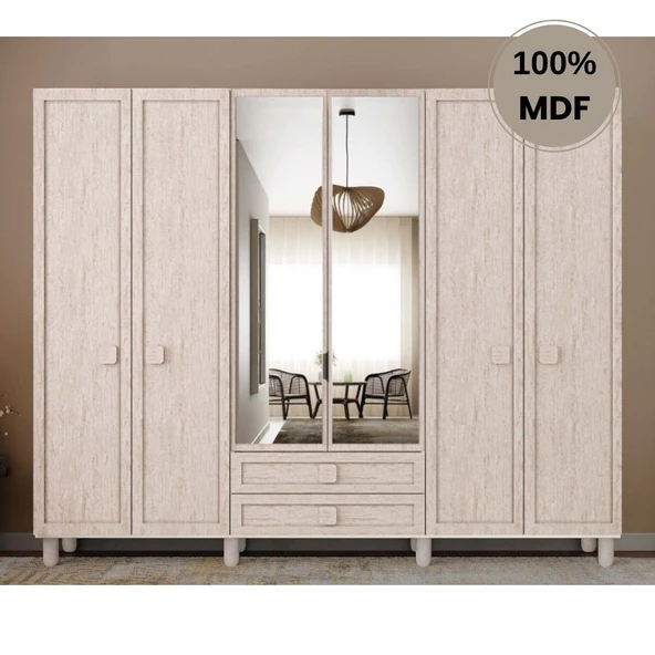 Comiet Nilüfer 6 Kapak Mdf Ayaklı Tasarım Gardırop ürün görseli 1