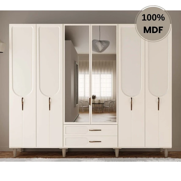 Comiet Açelya 6 Kapak Mdf Ayaklı Tasarım Gardırop ürün görseli 1