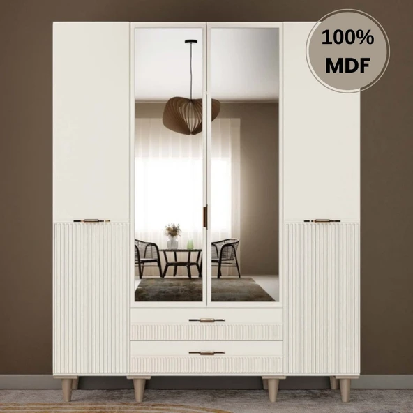 Comiet Menekşe 4  Kapak Mdf Ayaklı Tasarım Gardırop ürün görseli 1
