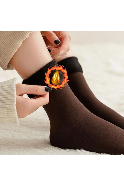 MİSTİRİK Winley Model Soket Çorap İçi Pelüşlü Sıcak Tutan Bilek Boy Çorap Kahve Renk ürün görseli 1