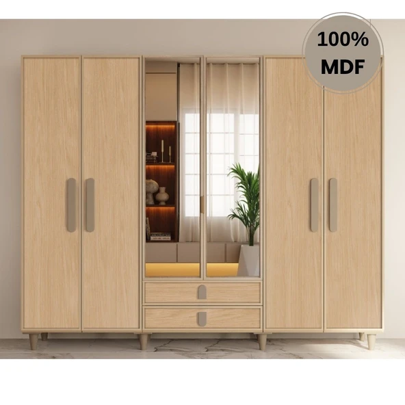 Comiet Karanfil 6 Kapak Mdf Ayaklı Tasarım Gardırop ürün görseli 1