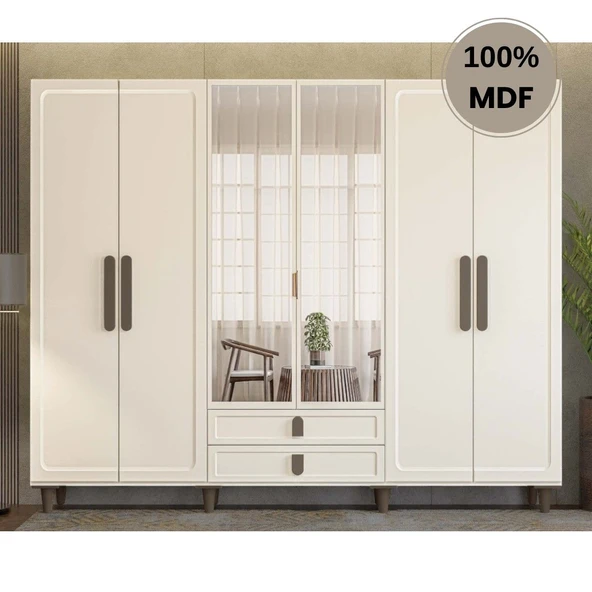 Comiet Manolya 6  Kapak Mdf Ayaklı Tasarım Gardırop ürün görseli 1
