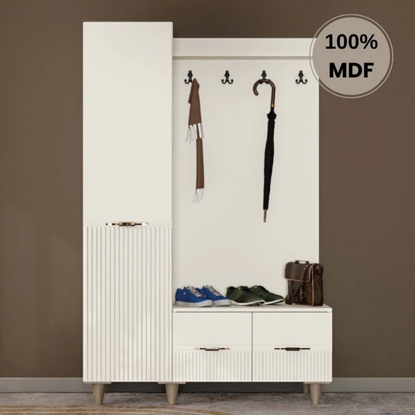 Comiet Menekşe Mdf Raflı Askılıklı Ayaklı tasarım Portmanto Ayakkabılık ürün görseli 1