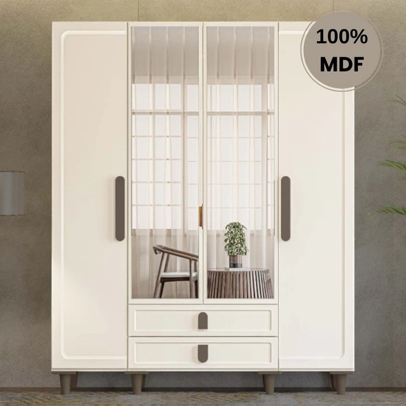 Comiet Manolya 4  Kapak Mdf Ayaklı Tasarım Gardırop ürün görseli 1