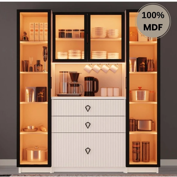 Comiet Lale Mdf Kahve Köşesi Dolabı 4 kapak Çekmeceli Işıklı ürün görseli 1