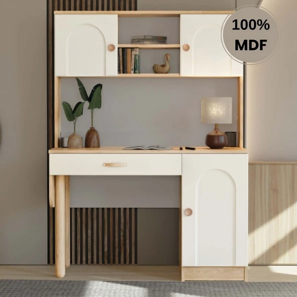 Comiet Papatya Mdf Kitaplıklı Dolaplı  Çalışma Masası ürün görseli 1