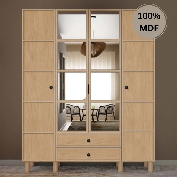 Comiet Meşe 4  Kapak Mdf Ayaklı Tasarım Gardırop ürün görseli 1