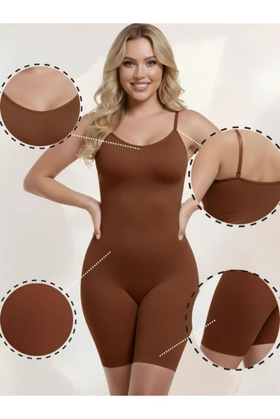 MİSTİRİK Larix Model Extra Toparlayıcı Extra Sıkılaştırıcı Tam Boy Tulum Korse Kahve Renk ürün görseli 1