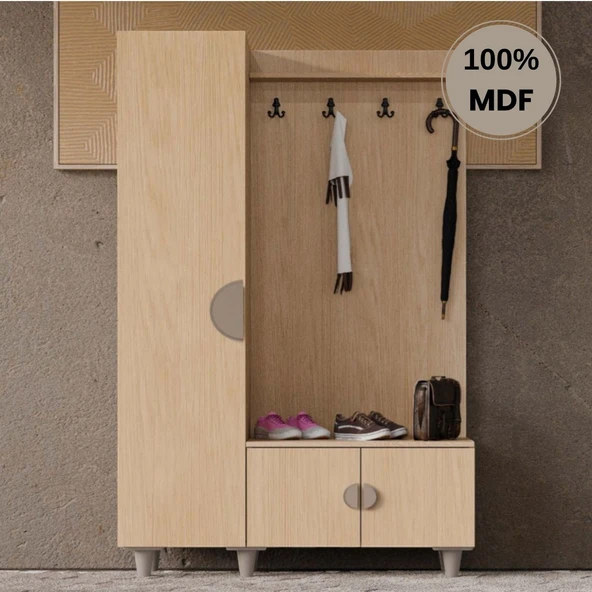 Comiet Ladin Mdf Raflı Askılıklı Ayaklı tasarım Portmanto Ayakkabılık ürün görseli 1