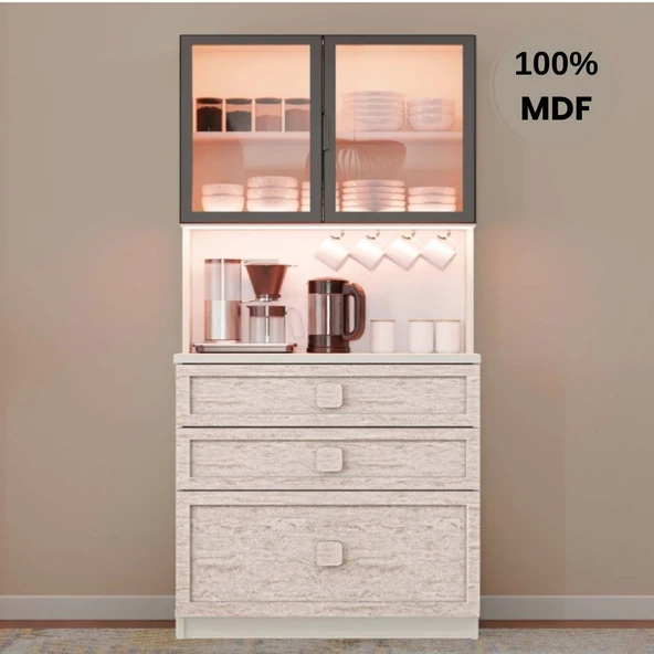 Comiet Nilüfer Mdf Kahve Köşesi Dolabı Çekmeceli Işıklı ürün görseli 1