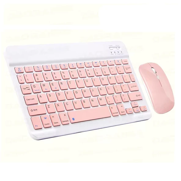 ScHitec Bluetooth Klavye + 2,4 Ghz+Bluetooth Mouse Seti Type-C Şarjlı Pembe ürün görseli 1