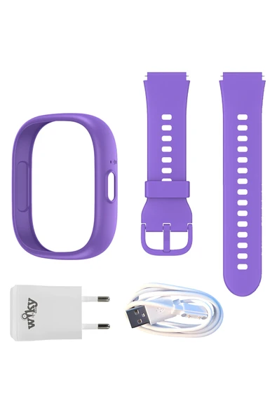 Wiky Watch 5 Plus Mor Akıllı Saat Kasa Kordon Seti + Adaptör ve Şarj Kablosu Mor ürün görseli 1
