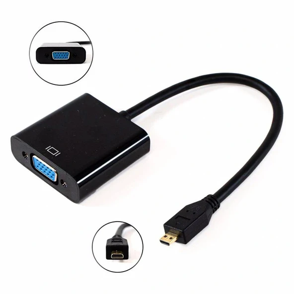 Micro Hdmi to Vga Kablo Dönüştürücü Çevirici Adaptör Siyah ürün görseli 1