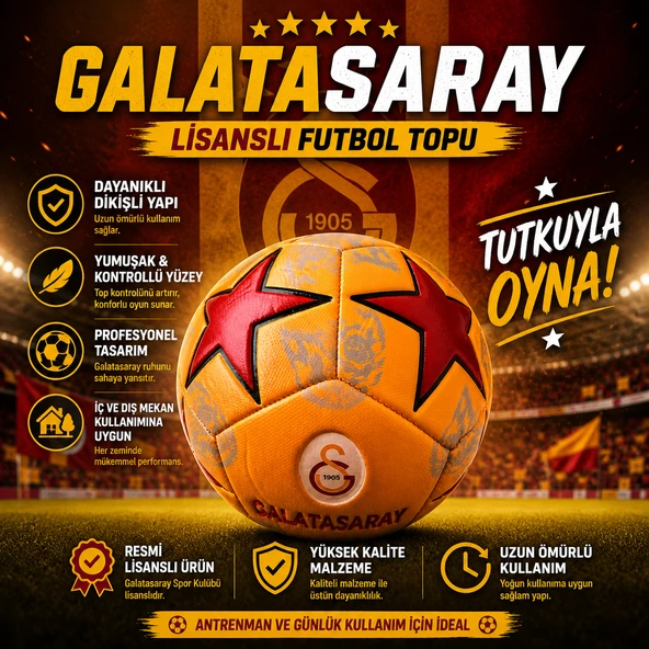 Galatasaray Lisanslı Futbol Topu No:5 430 gr Dayanıklı Dikişli Profesyonel Top ürün görseli 1