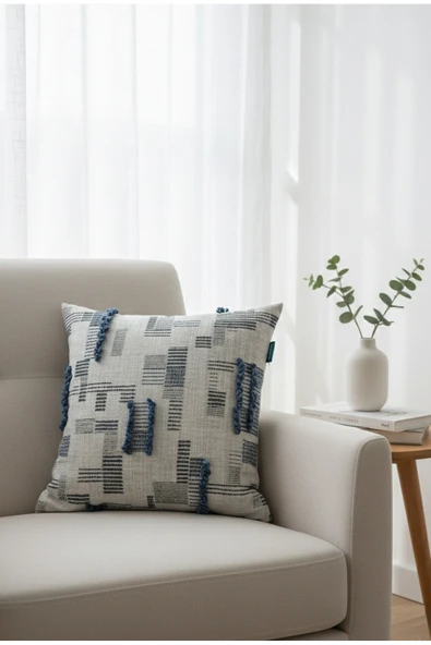 Rolivs Mavi Esinti Dekoratif Kırlent 47x47 cm Fermuarlı Yıkanabilir (2106) ürün görseli 1