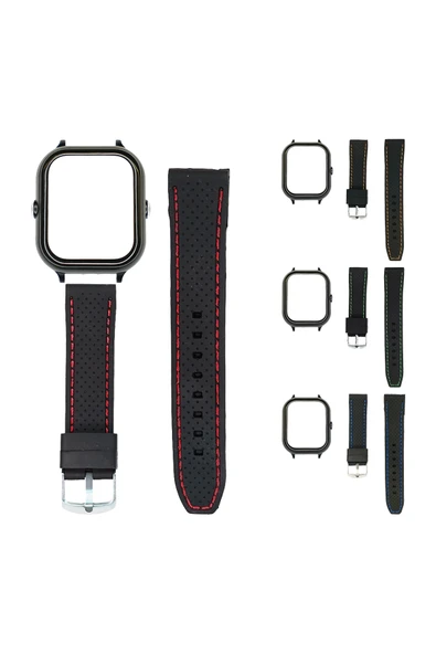 Wiky Watch 4S Uyumlu Değiştirilebilir Akıllı Çocuk Saati Kasa-Kordon Seti Kırmızı Dikiş Detaylı ürün görseli 1