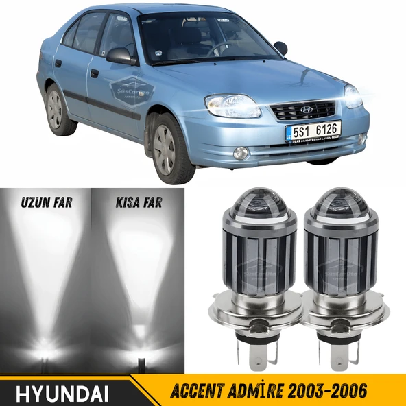 Hyundai Accent Admire 2003-2006 Uyumlu Mercekli Far Ampulü Led Xenon Beyaz Renk Far Şimşek Etkili CSP Led Lamba Uzun Kısa 2 Adet Takım ürün görseli 1