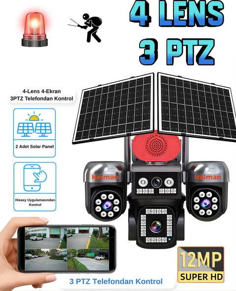 Heiman HM-892 4g Sim Kartlı 4 Kameralı 3 Telefondan Kontrol 12MP Hd Kamera ürün görseli 1