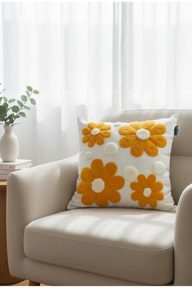 Rolivs Retro Papatyalar Dekoratif Kırlent 47x47 cm Fermuarlı Yıkanabilir (NK2657) ürün görseli 1