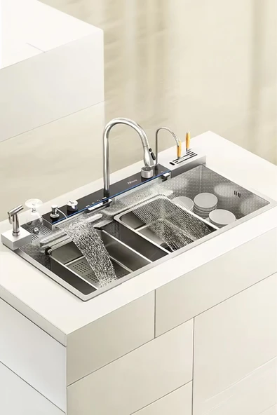 Lüx Dijital Akıllı Eviye Seti  Premium Krom Akıllı Mutfak Evyesi- 100x46 cm Çok Fonksiyonlu- ürün görseli 1