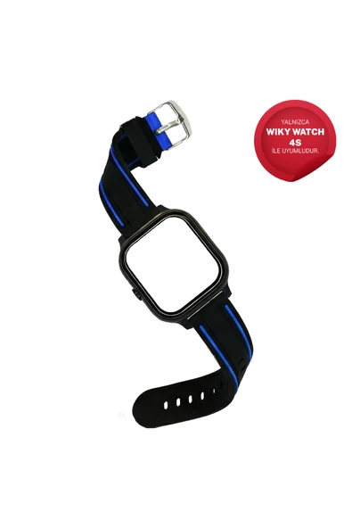Wiky Watch 4S Uyumlu Değiştirilebilir Akıllı Çocuk Saati Kasa-Kordon Seti Mavi Şeritli ürün görseli 1