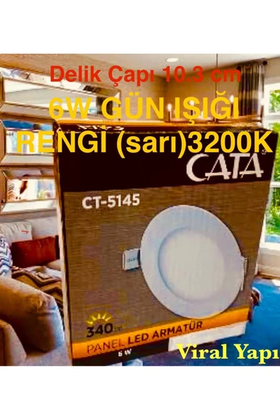 Cata Cata 6W Slim Sıva Altı LED Panel Armatür Metal Kasa 3200K Günışığı ürün görseli 1