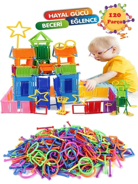 120 Parça Geometrik Çubuklar Bloklar Yapboz Puzzle Bultak Zeka Renk Algı Gelişim Eğitici Oyuncak ürün görseli 1