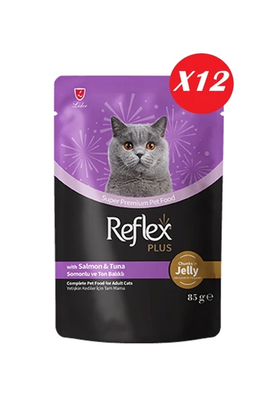 Reflex Plus Jöle İçinde Somonlu ve Ton Balıklı Yetişkin Kedi Konservesi 85 gr*12 Adet ürün görseli 1