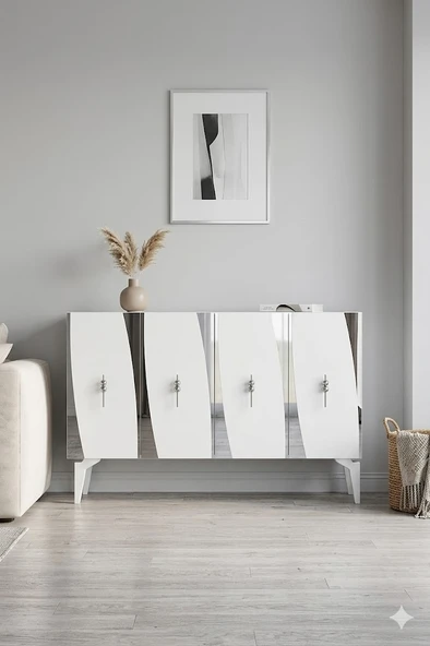 KA1213BS ELİPS Konsol ve Tv Sehpası Beyaz-Silver 120cm ürün görseli 1