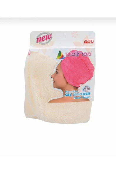 Wellmop Mikrofiber Düğmeli Saç Havlusu Krem ürün görseli 1