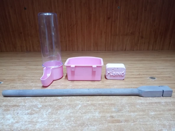 PEMBE KUŞ TAHTA TÜNEK 15 CM+YEM KABI+SULUK+AHUDUDU AROMALI GAGA TAŞI ürün görseli 1