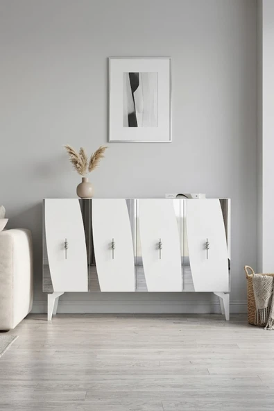 KA1213BS ELİPS Konsol ve Tv Sehpası Beyaz-Silver 120cm ürün görseli 1