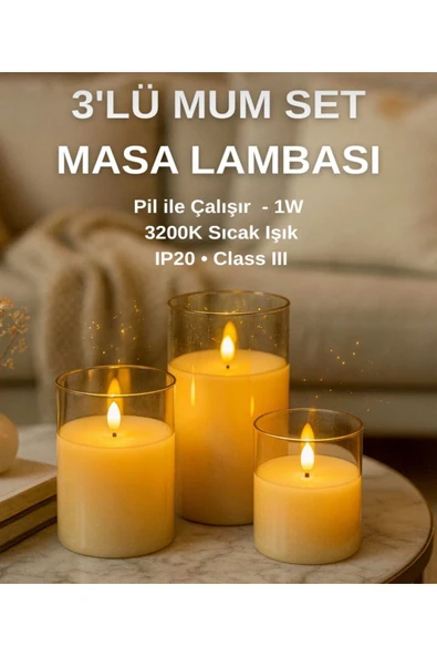 Cata Cata CT‑8433 3’lü Mum Set Masa Lambası – Şık Dekor, Sıcak Işık, Anında Ambiyans! ürün görseli 1