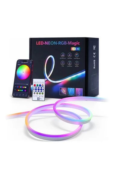 Easy Tedarik Easy Tedarik RGB Kumandalı Sese Duyarlı Animasyonlu Neon Şerit Hortum Led USB ve App Uyumlu 5 Metre ürün görseli 1