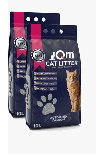 QM AKTİF KARBON BENTONİT KEDİ KUMU 2*10LT ürün görseli 1