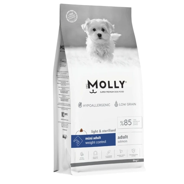 Molly Hipoalerjenik Düşük Tahıllı Somonlu Kısırlaştırılmış Küçük Irk Köpek Maması 8 Kg ürün görseli 1
