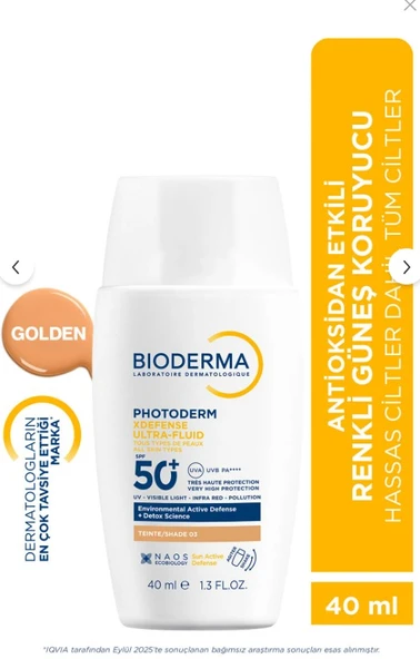 Bioderma Photoderm XDefense Spf50+ Tüm Cilt Tipleri İçin Renkli Güneş Kremi 40 ml - Golden ürün görseli 1