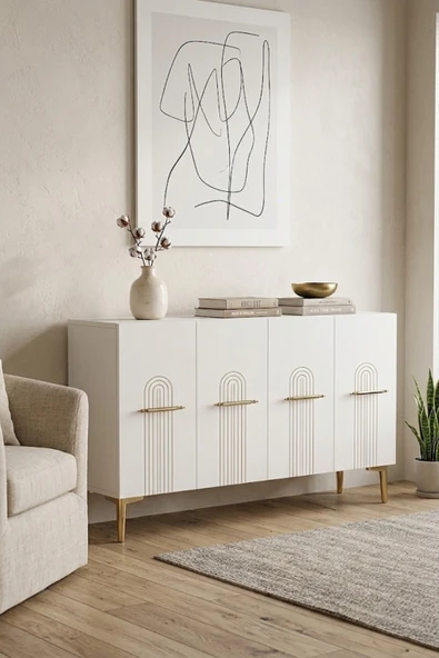 KA1215BG İDA Konsol ve Tv Sehpası Beyaz-Gold 120cm ürün görseli 1