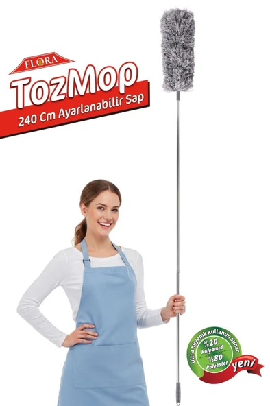 Teleskopik Saplı Toz Alma Mopu 240 cm, Uzatılır Duvar Tavan Yer Temizleyici Mikrofiber Tozucu F277 ürün görseli 1