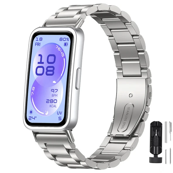 Huawei Band 11 / 11 Pro Uyumlu Kordon Paslanmaz Döküm Çelik Metal Baklalı Kordon  Gümüş ürün görseli 1