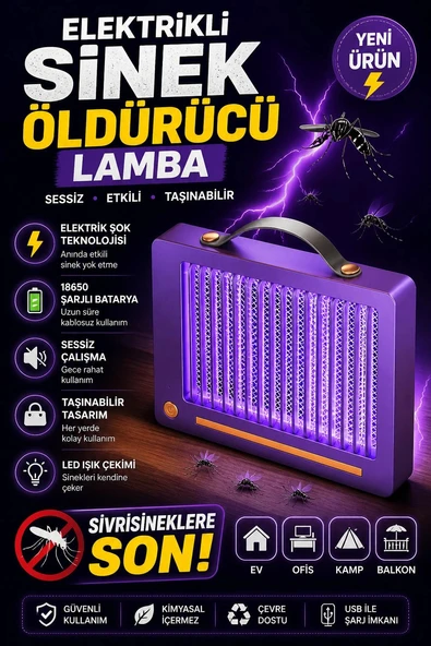 Elektrikli Sinek Öldürücü Lamba | Şarjlı, Sessiz, LED Işıklı Etkili Koruma ürün görseli 1