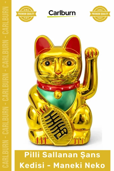 Özel Üretim Altın Sarısı Dekoratif Hareketli Bereket Figür Pilli Sallanan Şans Kedisi Maneki Neko ürün görseli 1