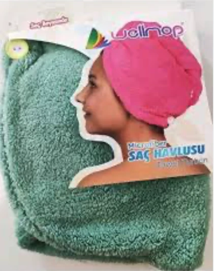 Wellmop Mikrofiber Düğmeli Saç Havlusu Yeşil ürün görseli 1