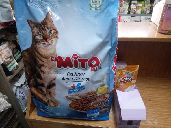 LA MİTO TAVUK&BALILI RENKLİ TANELİ YETİŞKİN KEDİ MAMA 15 KG+20 ADET 85 GR ENJOY TAVUKLU KEDİ YAŞ MAMA ürün görseli 1